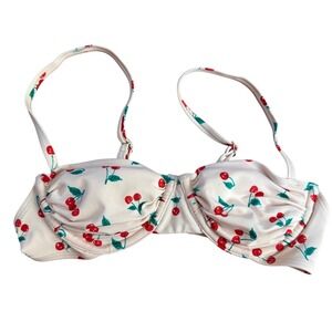 Cherry Print Underwire Bikini Top Cream Red XXS Adjustable Straps Beach Cruise